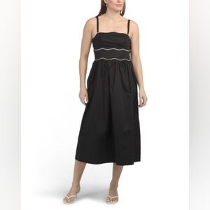 NWT - Donna Morgan Stretch Cotton Poplin Fit & Flare Black Midi Dress - Size 14